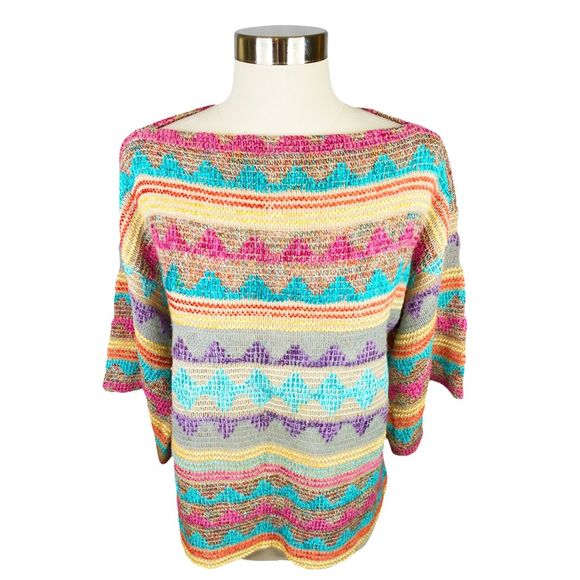 Vintage 80’s Bonnie Boerer & Company Tribal Print Boatneck Sweater - Picture 3 of 5